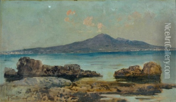 Marina Con Vesuvio Oil Painting - Federico Cortese