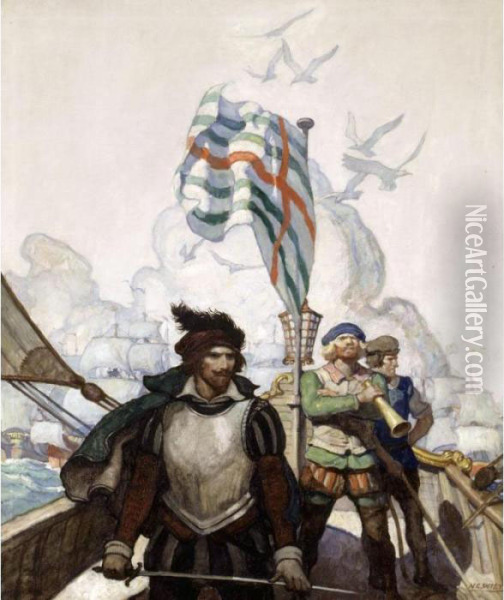 Legend Of The Expedition To Spain (essex Sails For Cadiz) Oil Painting - Newell Convers Wyeth