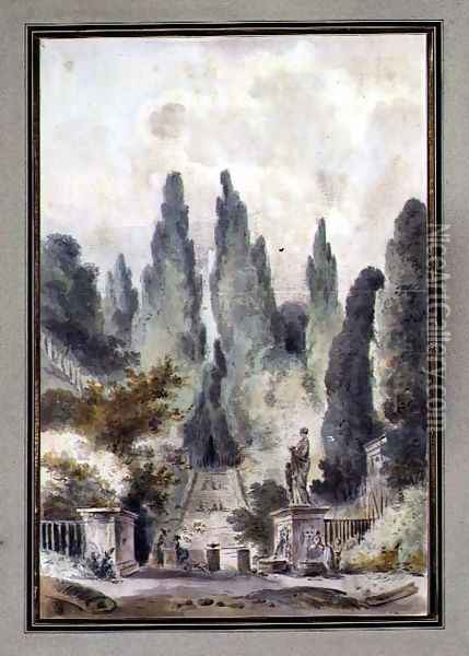The Gardens of the Villa d'Este at Tivoli Oil Painting - Claude Louis Chatelet