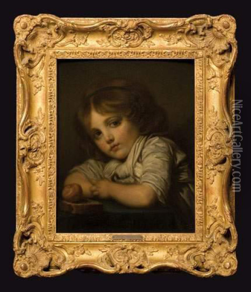 Petite Fi Lle A La Pomme Oil Painting - Jean Baptiste Greuze