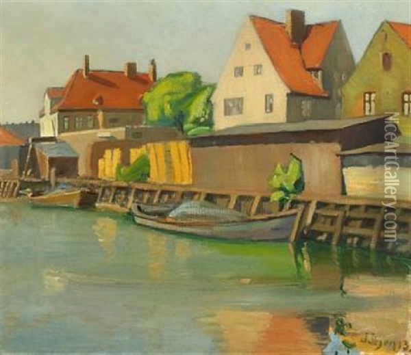View From The Canals Of Copenhagen Oil Painting - Immanuel Ibsen