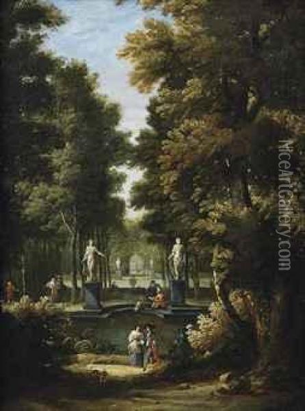 Elegant Figures In An Ornamental Garden Oil Painting - Isaac de Moucheron
