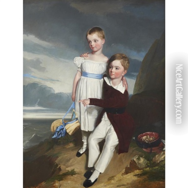 The Children Of Sir William Parsons In A Landscape Oil Painting - William Owen