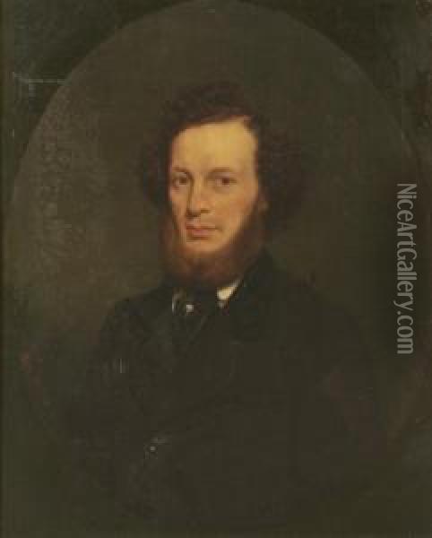 Portrait Of A Bearded Gentleman Wearing A Pearl Stickpin. Oil Painting - Seymour Joseph Guy