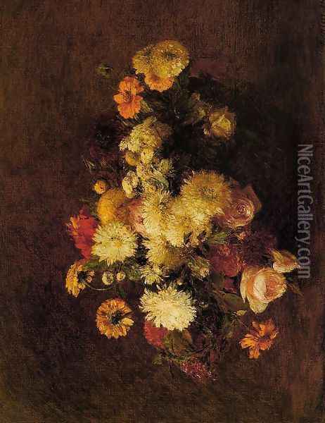 Bouquet of Flowers I Oil Painting - Ignace Henri Jean Fantin-Latour
