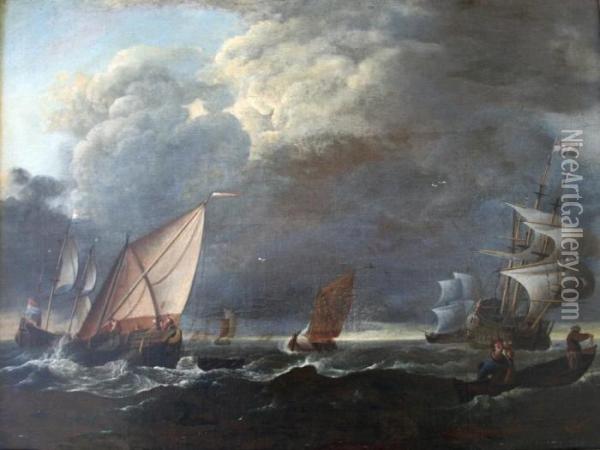 Marine Scene Under A Stormy Sky Oil Painting - Ludolf Backhuysen