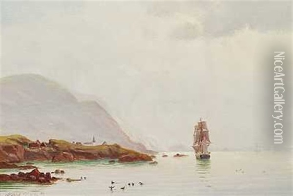 Et Sejlskib Opankret Ved Den Faeroske Kyst Oil Painting - Alfred Olsen