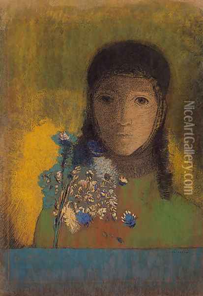 Woman with Wildflowers Oil Painting - Odilon Redon