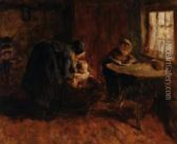 Interior With Mother And Twochildren Oil Painting - Jacob Simon Hendrik Kever