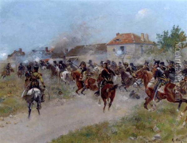A French Cavalry Charge Oil Painting - Louis Raoul Arus