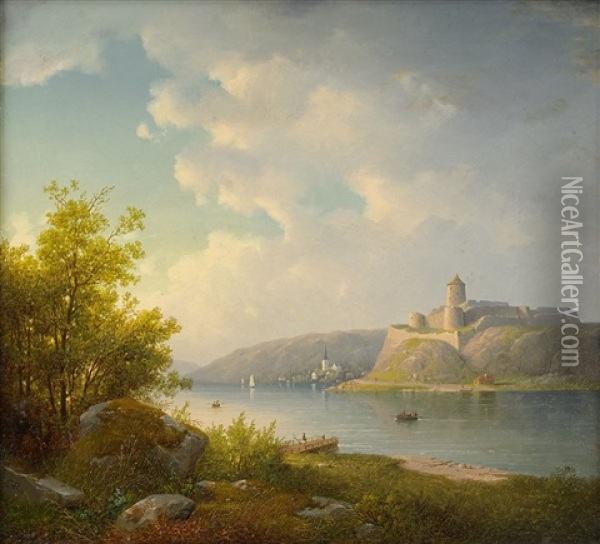Vy Mot Bohus Fastning Med Kungalv I Fonden Oil Painting - Carl Abraham Rothsten