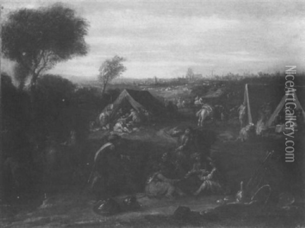Le Repos Des Soldats Oil Painting - Jan de Momper