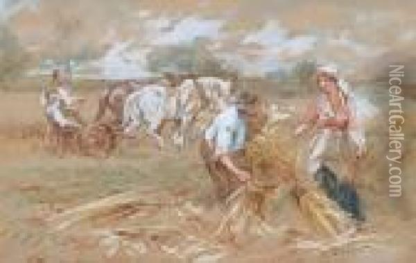 Harvesting The Hay 'w. Duncan' Oil Painting - Walter Duncan