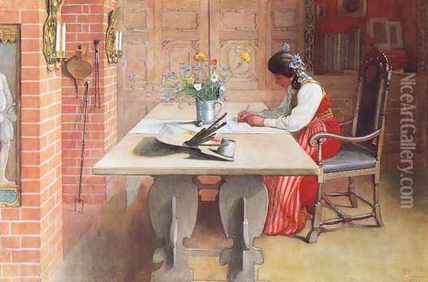 Hilda Oil Painting - Carl Larsson