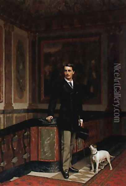 The Duc De La Rochefoucauld Doudeauville With His Terrier Oil Painting - Jean-Leon Gerome