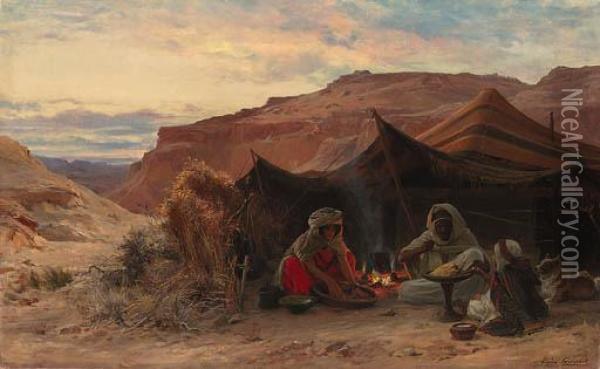 Bedouins In The Desert Oil Painting - Eugene-Alexis Girardet