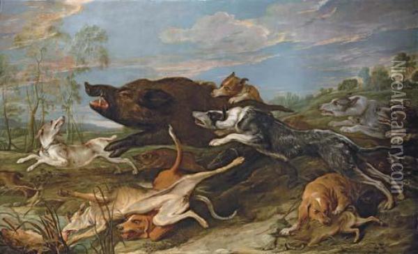 A Wild Boar Attacked By Hounds Oil Painting - Frans Snyders