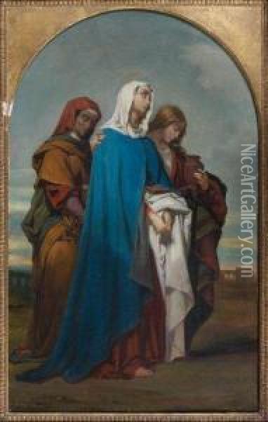 Marie Et Les Saintes Femmes Arrivant Au Sepulcre Oil Painting - Charles Zacharie Landelle