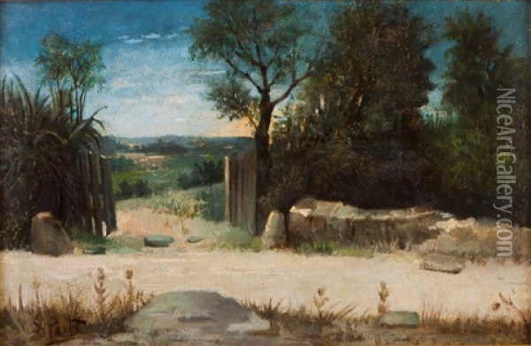 Landscape With Fence And Trees Oil Painting - Silva Porto