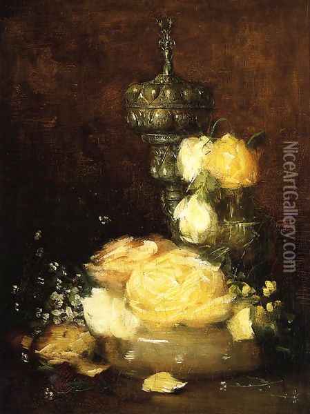 Silver Chalice With Roses Oil Painting - Julian Alden Weir