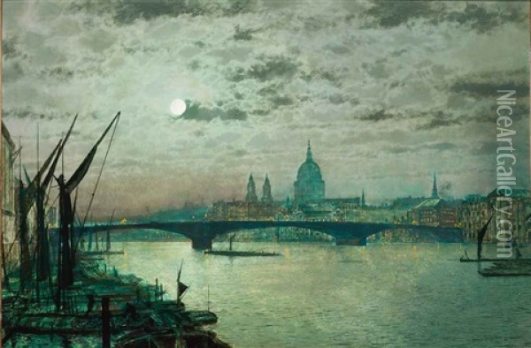 Southwark Bridge And St. Paul's Oil Painting - John Atkinson Grimshaw