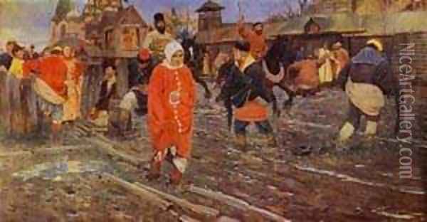 A XVII Century Moscow Street On A Holiday Detail 3 1895 Oil Painting - Andrei Petrovich Ryabushkin