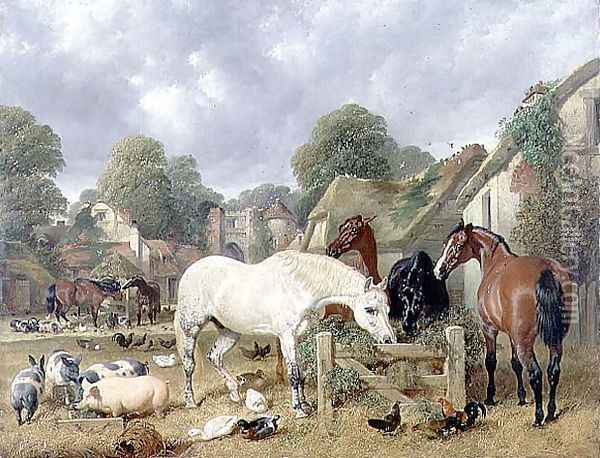Horses in a Paddock, 1852 Oil Painting - John Frederick Herring Snr