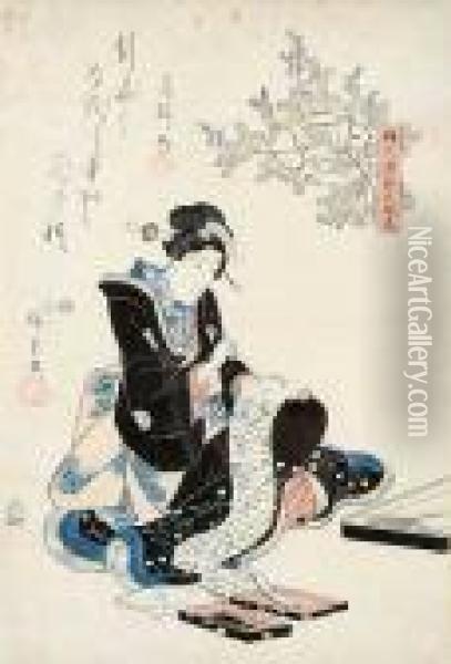 Kurtisaneschreibt Liebesbrief Oil Painting - Utagawa or Ando Hiroshige