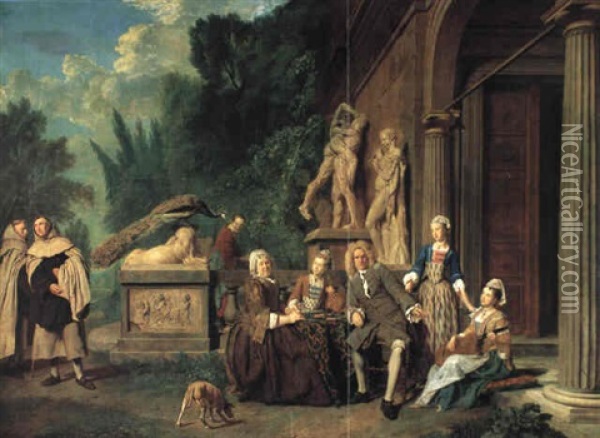 A Family Portrait In An Ornamental Park Oil Painting - Jan Josef Horemans the Elder