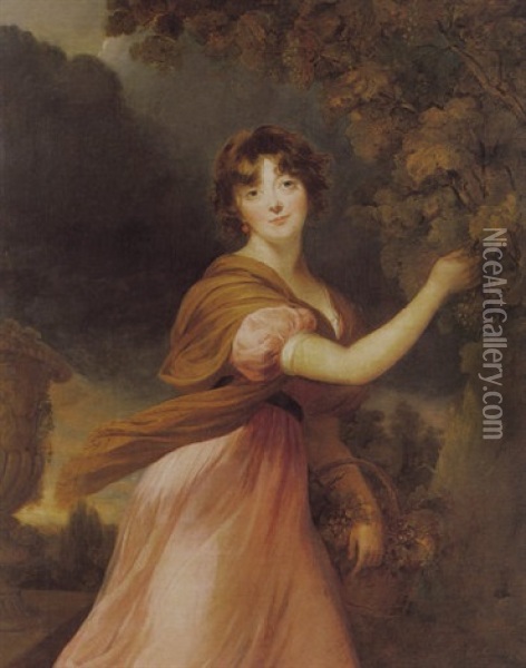 Portrait Of Marianne, Countess Of Westmeath, Wearing A Pink Dress, Picking Grapes Oil Painting - Thomas Lawrence