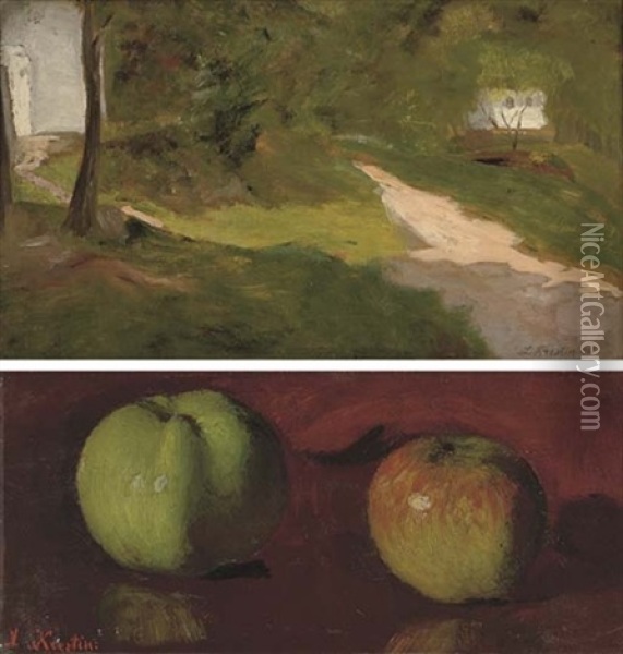 A Study Of Apples (+ A Wooded Path, Lrgr; 2 Works) Oil Painting - Lazar Krestin