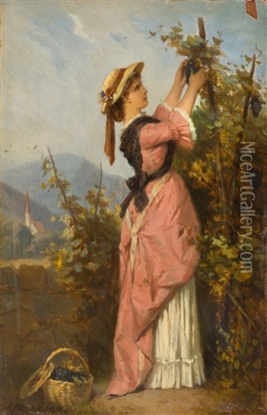Junge Frau Beim Weitrauben Pflucken Oil Painting - Robert Julius Beyschlag