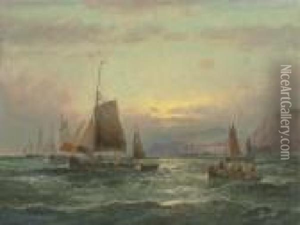 On The Medway At Dusk Oil Painting - William A. Thornley Or Thornber