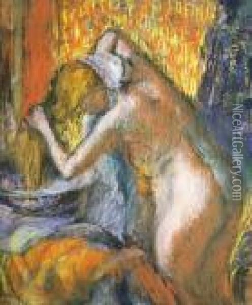 Femme S'essuyant Les Cheveux Oil Painting - Edgar Degas