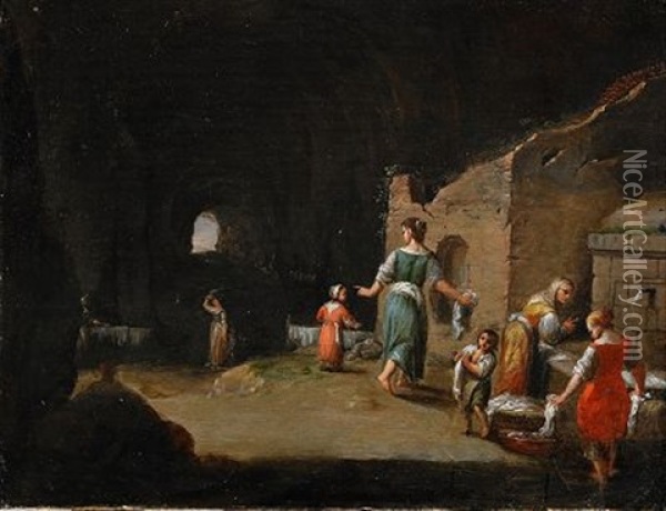 Tvatterskor I Grotta Oil Painting - Bartholomeus Breenbergh