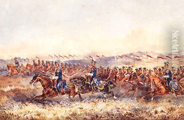 The Charge of the 9th Royal Lancers Oil Painting - Orlando Norie