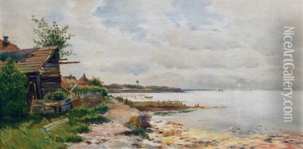 Fisher Houses At The Baltic Sea Oil Painting - Heinrich Petersen-Flensburg