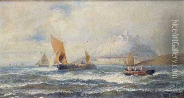 Bateaux Pres De Mounts Bay En Cornouailles Oil Painting - William Georges Thornley