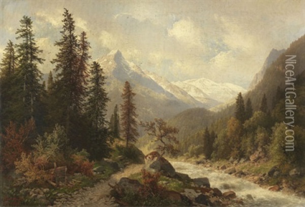 Motiv Bei Solden Im Otztal In Tirol Oil Painting - Carl Hasch