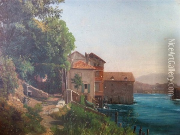 Moulin Aupres D'un Lac Oil Painting - Jean Philippe George-Julliard