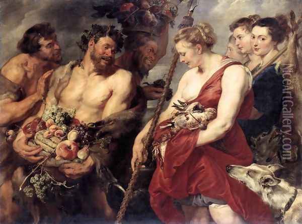 Diana Returning from Hunt c. 1615 Oil Painting - Peter Paul Rubens