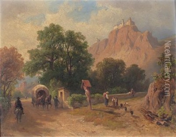 Seben, In The Narrow Valley Near Bolzano In Tyrol Oil Painting - Giovanni (Johann) Varone