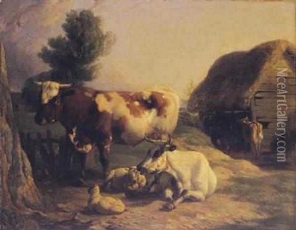 Kuhe Und Schafe Auf Dem Land. Oil Painting - Eugene Joseph Verboeckhoven