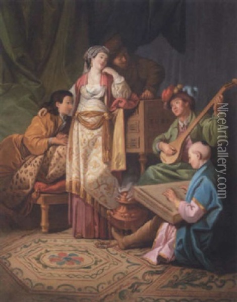 Musical Concert, With Figures In Oriental Dress Oil Painting - Antoine Renou