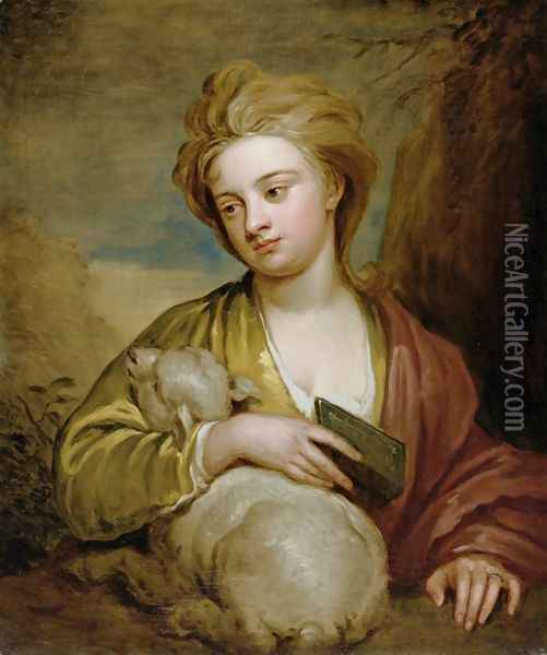 Portrait of a Woman as St Agnes traditionally identified as Catherine Voss Oil Painting - Sir Godfrey Kneller