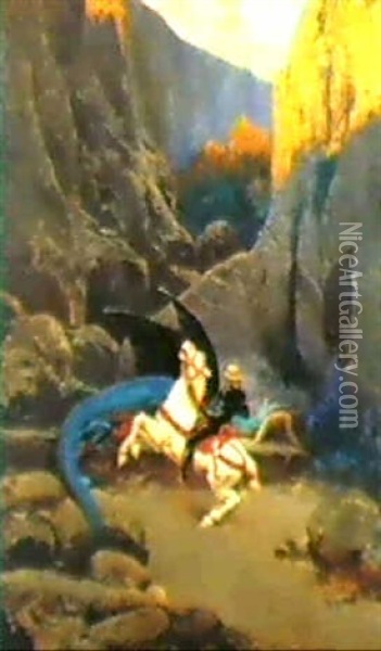 St Michel Terrassant Le Dragon Oil Painting - Moritz Friedrich Robbecke