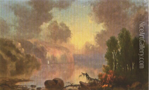 The Palisades On The Hudson Oil Painting - Fredrick A. Butman