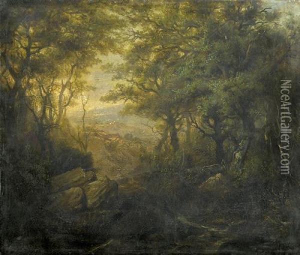 Waldlandschaft In Der Dammerung. Oil Painting - Theodore Rousseau