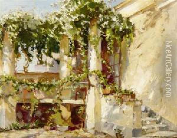 A Street At Capri In The Summer Oil Painting - Constantin Alexandr. Westchiloff