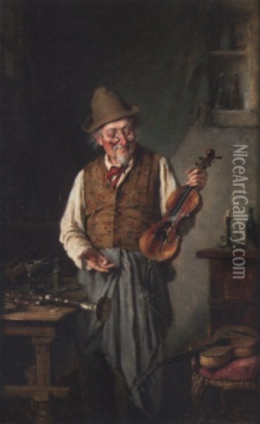 The Violin Mender Oil Painting - Hermann Kern